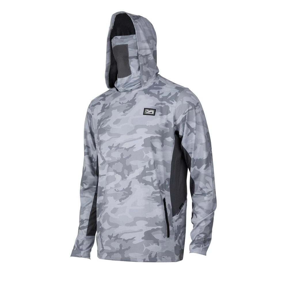 Pelagic Exo-Tech Hooded Fishing Shirt Gray Fish Camo 1 Pelagic Exo-Tech Hooded Fishing Shirt Gray Fish Camo